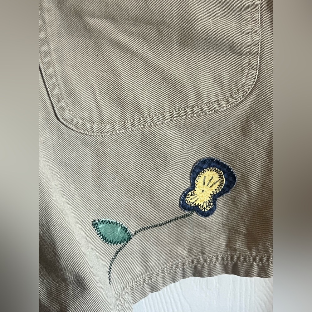 Vintage Haiks XL Patchwork Embroidered Bird House Floral Beige Overalls. - Picture 5 of 12